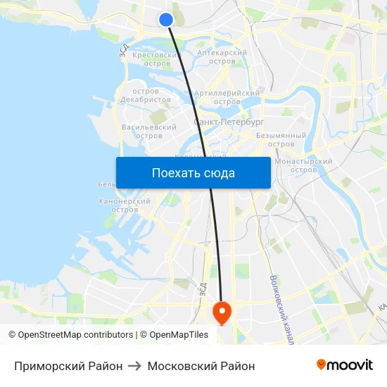 Приморский Район to Московский Район map