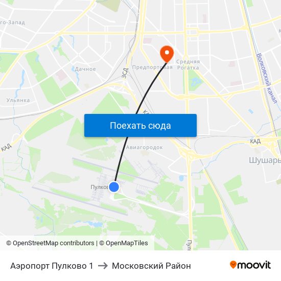 Аэропорт Пулково 1 to Московский Район map