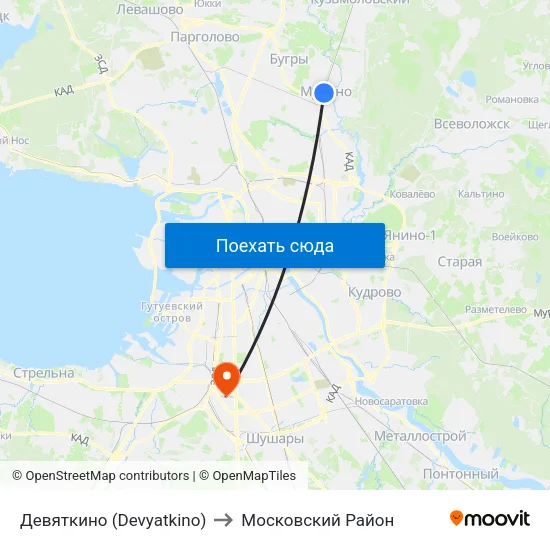Девяткино (Devyatkino) to Московский Район map
