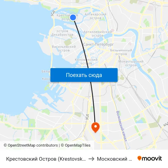 Крестовский Остров (Krestovskiy Ostrov) to Московский Район map