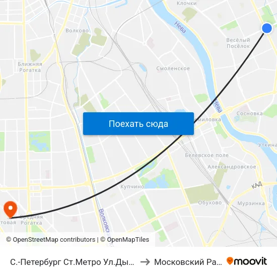 С.-Петербург  Ст.Метро Ул.Дыбенко to Московский Район map