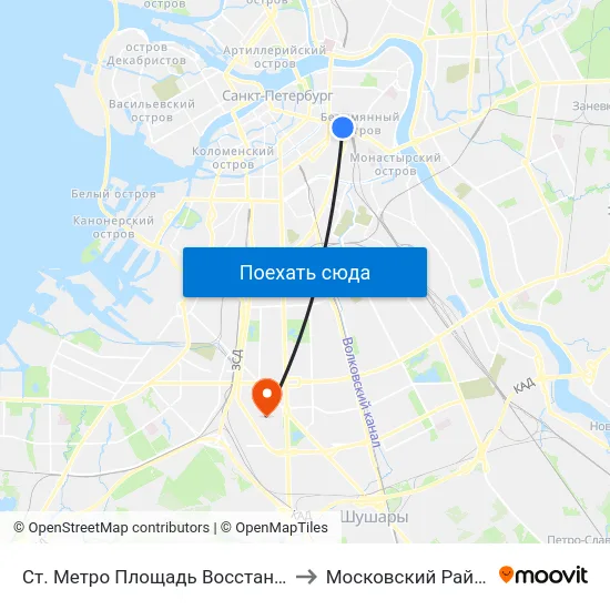 Ст. Метро Площадь Восстания to Московский Район map