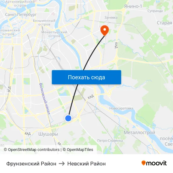 Фрунзенский Район to Невский Район map