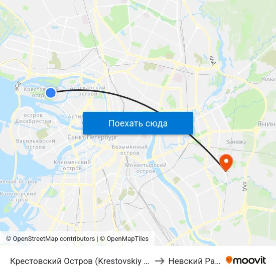 Крестовский Остров (Krestovskiy Ostrov) to Невский Район map