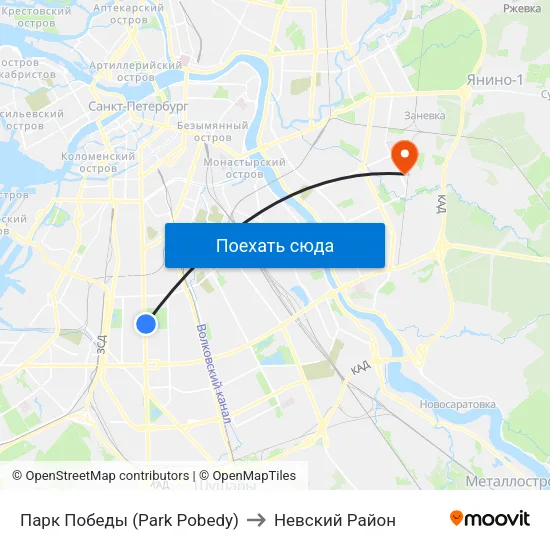 Парк Победы (Park Pobedy) to Невский Район map