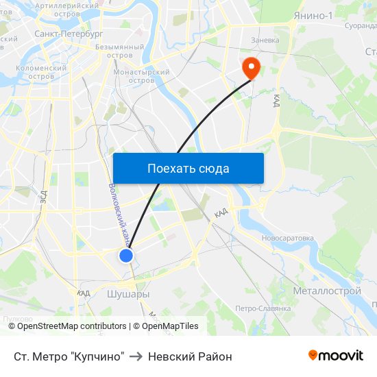 Ст. Метро "Купчино" to Невский Район map