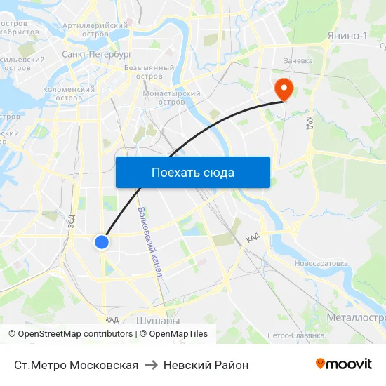Ст.Метро Московская to Невский Район map