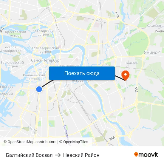Балтийский Вокзал to Невский Район map