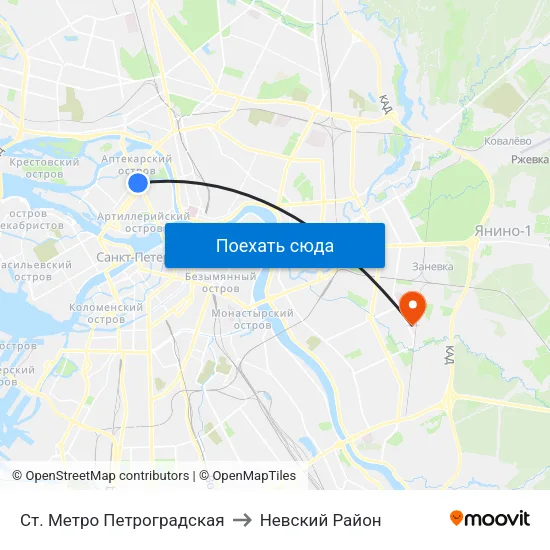 Ст. Метро Петроградская to Невский Район map