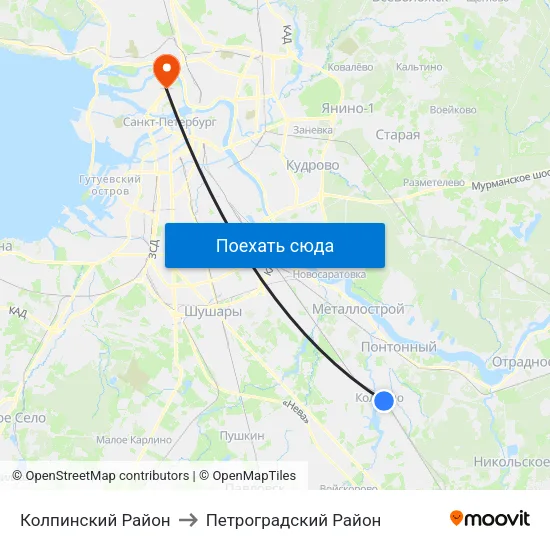 Колпинский Район to Петроградский Район map