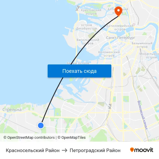 Красносельский Район to Петроградский Район map
