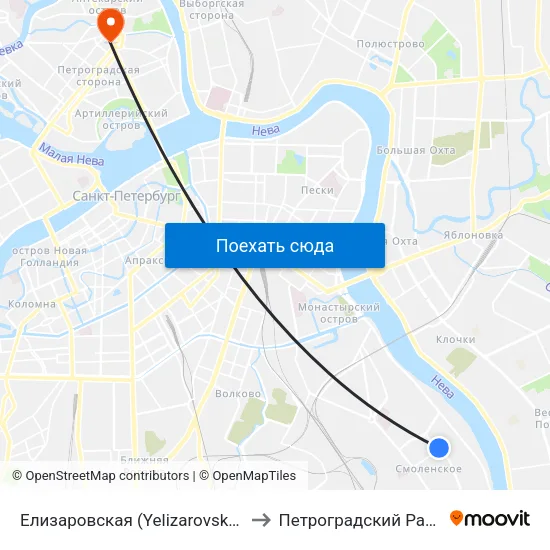 Елизаровская (Yelizarovskaya) to Петроградский Район map