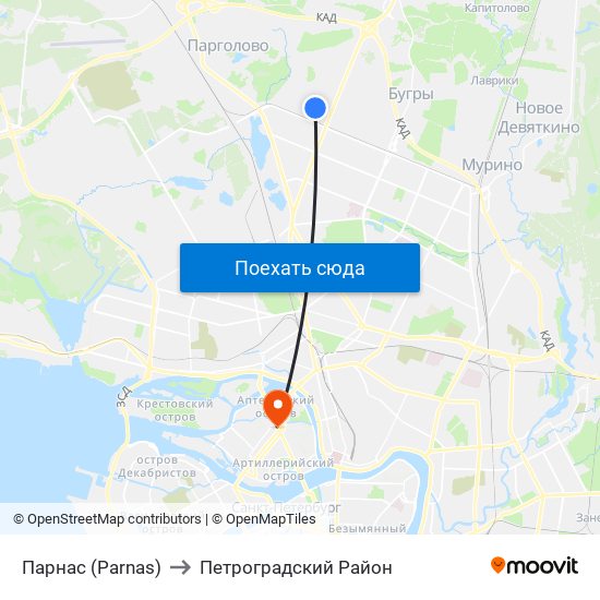 Парнас (Parnas) to Петроградский Район map
