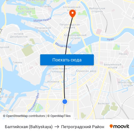 Балтийская (Baltiyskaya) to Петроградский Район map