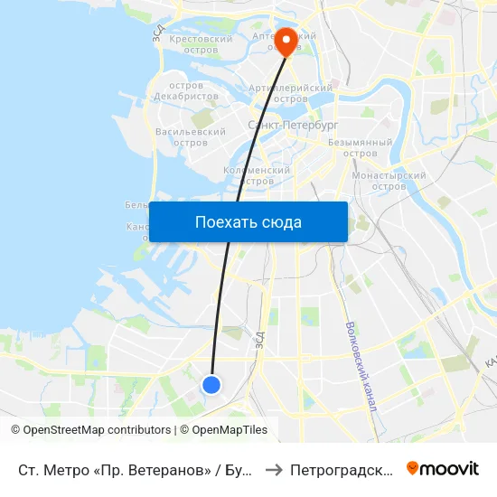 Ст. Метро «Пр. Ветеранов» / Бульвар Новаторов to Петроградский Район map