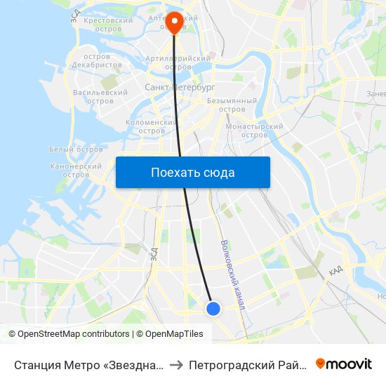 Станция Метро «Звездная» to Петроградский Район map