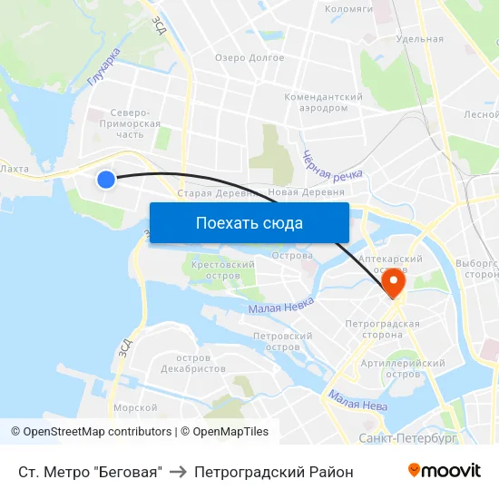 Ст. Метро "Беговая" to Петроградский Район map
