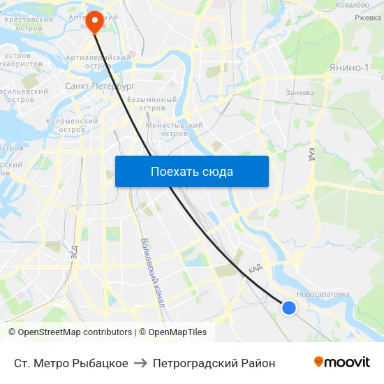 Ст. Метро Рыбацкое to Петроградский Район map