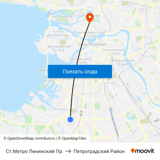 Ст.Метро Ленинский Пр. to Петроградский Район map