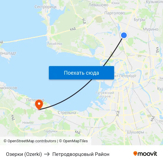 Озерки (Ozerki) to Петродворцовый Район map