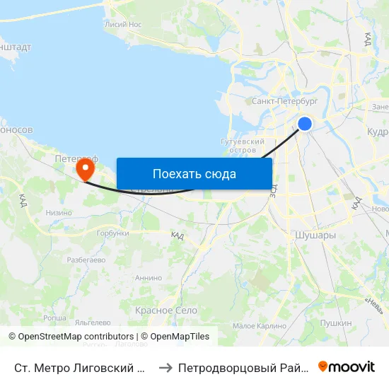 Ст. Метро Лиговский Пр. to Петродворцовый Район map