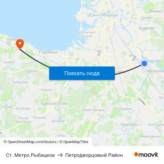 Ст. Метро Рыбацкое to Петродворцовый Район map
