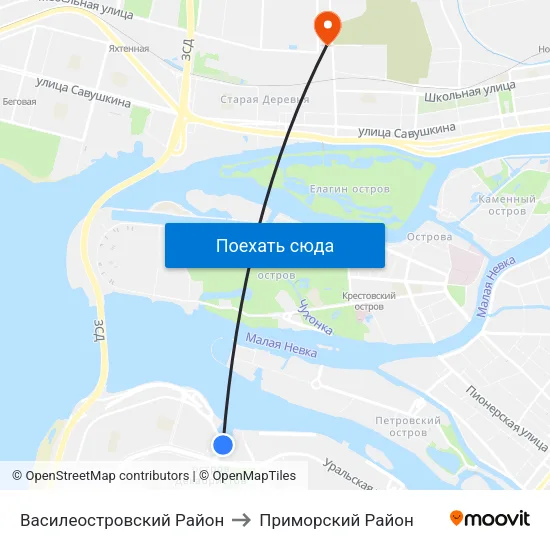 Василеостровский Район to Приморский Район map