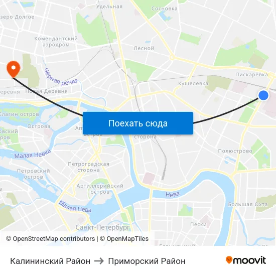 Калининский Район to Приморский Район map