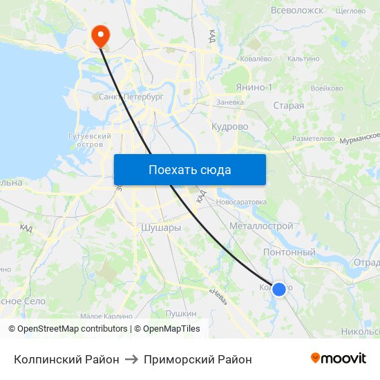 Колпинский Район to Приморский Район map