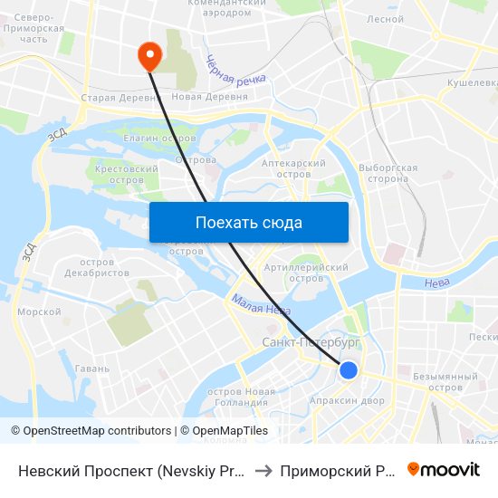 Невский Проспект (Nevskiy Prospekt) to Приморский Район map