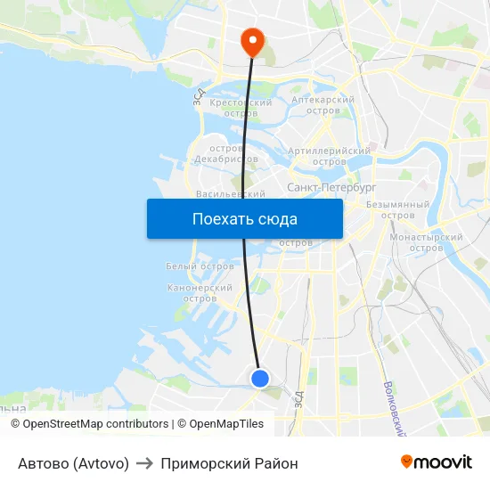 Автово (Avtovo) to Приморский Район map