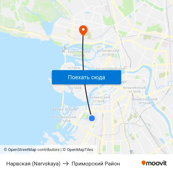 Нарвская (Narvskaya) to Приморский Район map