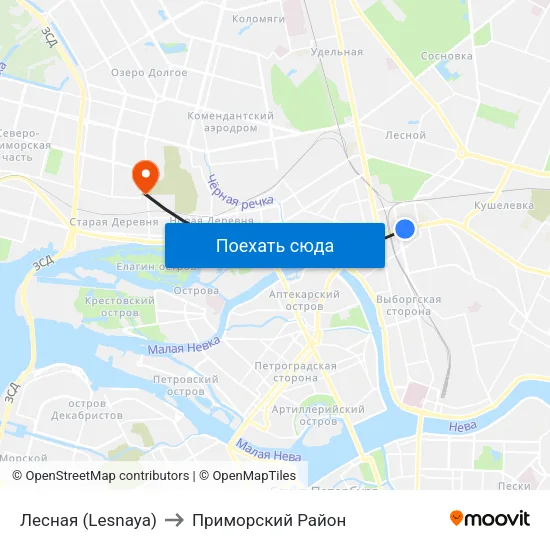 Лесная (Lesnaya) to Приморский Район map