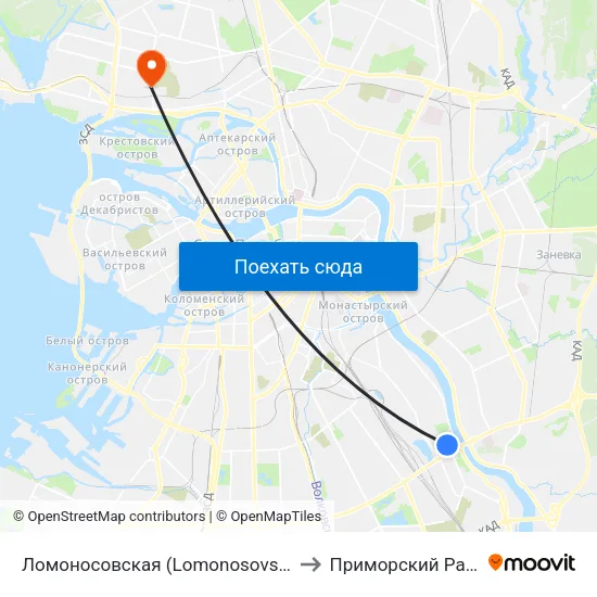 Ломоносовская (Lomonosovskaya) to Приморский Район map