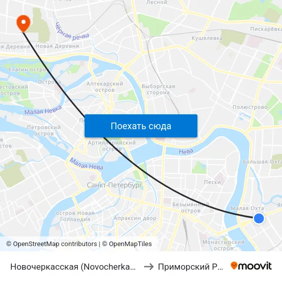 Новочеркасская (Novocherkasskaya) to Приморский Район map