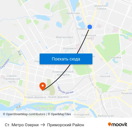 Ст. Метро Озерки to Приморский Район map
