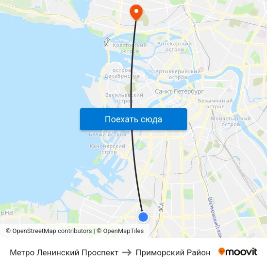 Метро Ленинский Проспект to Приморский Район map