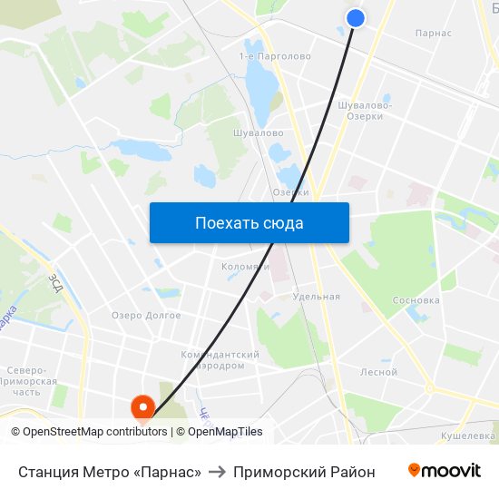 Станция Метро «Парнас» to Приморский Район map