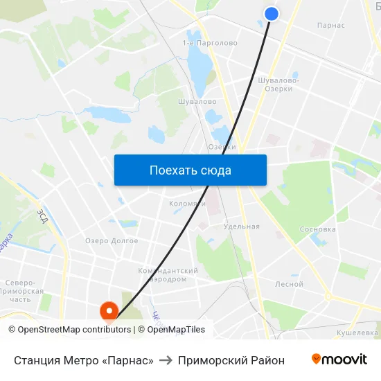 Станция Метро «Парнас» to Приморский Район map