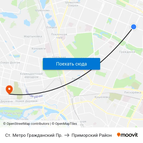 Ст. Метро Гражданский Пр. to Приморский Район map