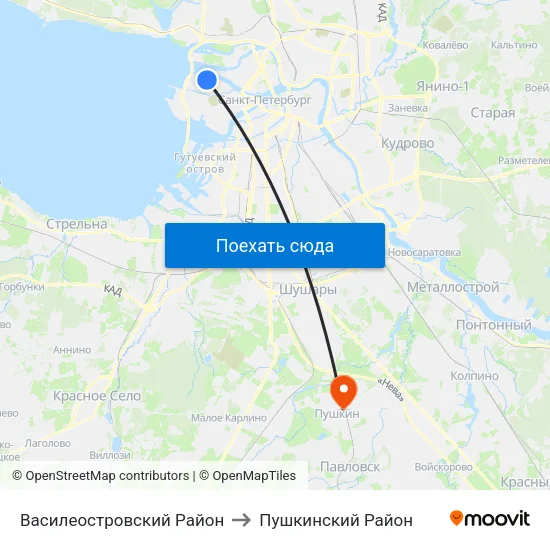 Василеостровский Район to Пушкинский Район map