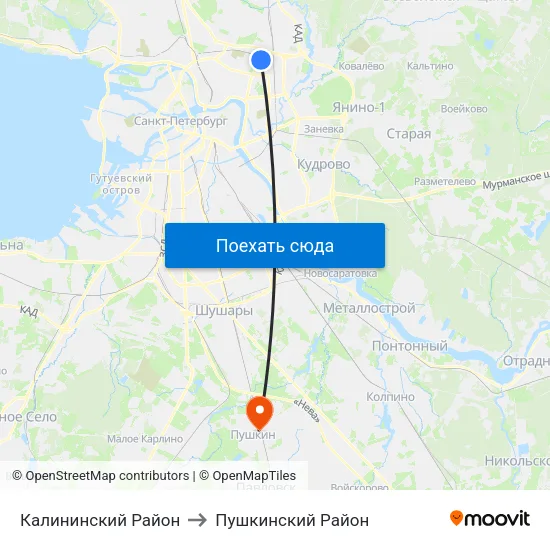 Калининский Район to Пушкинский Район map
