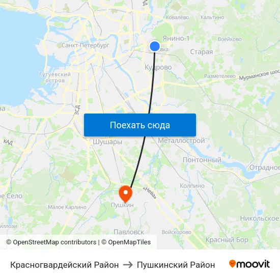 Красногвардейский Район to Пушкинский Район map