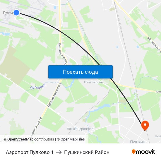Аэропорт Пулково 1 to Пушкинский Район map