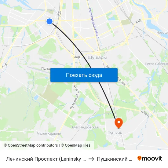 Ленинский Проспект (Leninsky Prospekt) to Пушкинский Район map