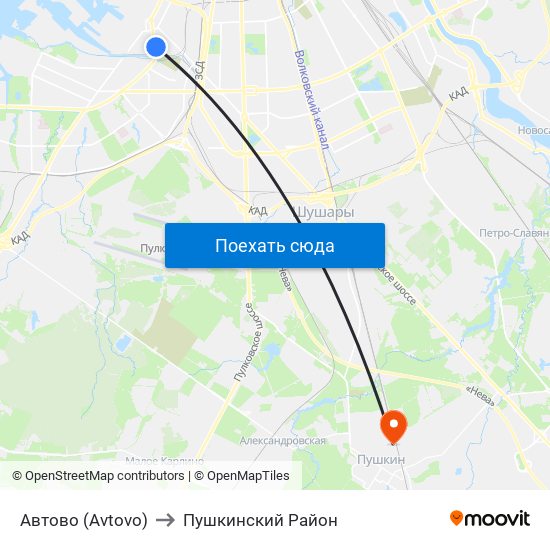 Автово (Avtovo) to Пушкинский Район map