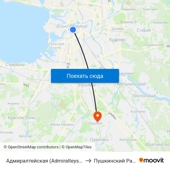 Адмиралтейская (Admiralteyskaya) to Пушкинский Район map