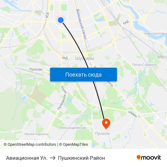 Авиационная Ул. to Пушкинский Район map