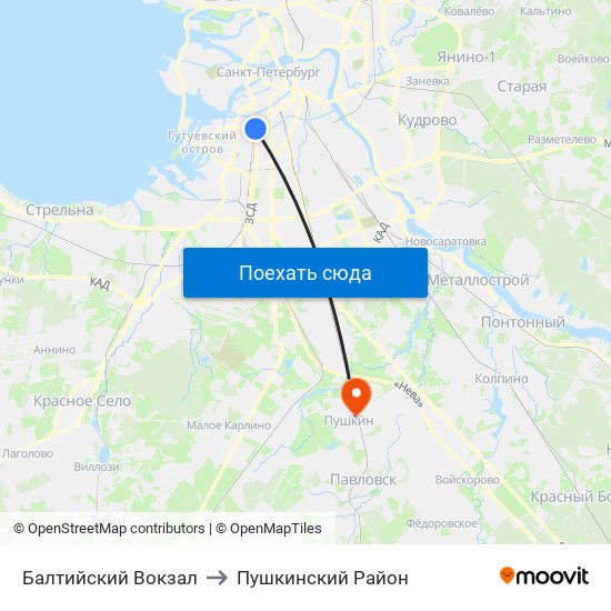 Балтийский Вокзал to Пушкинский Район map