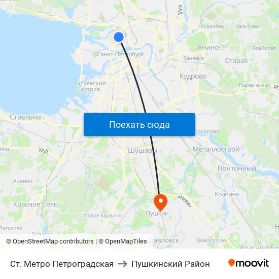 Ст. Метро Петроградская to Пушкинский Район map